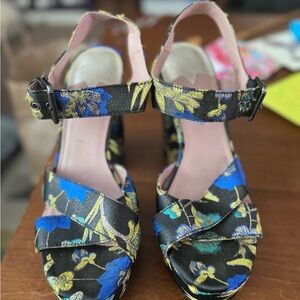 Circus by Sam Edelman Black Floral Ankle-Strap Platform Sandals